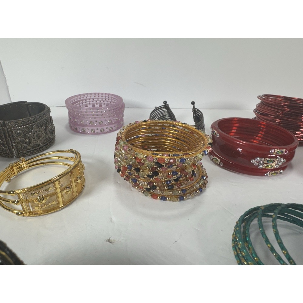100pc Indian Bollywood Bangle Bracelet Lot Rhinestone Small 2.25-2.625" - Picture 4 of 14